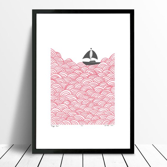 Bigger Boat in Rose Quartz and Grey - Framed - FREE UK Delivery