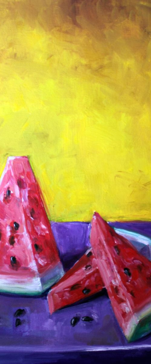 Original oil painting for kitchen, still life "Watermelon" by Lena Navarro