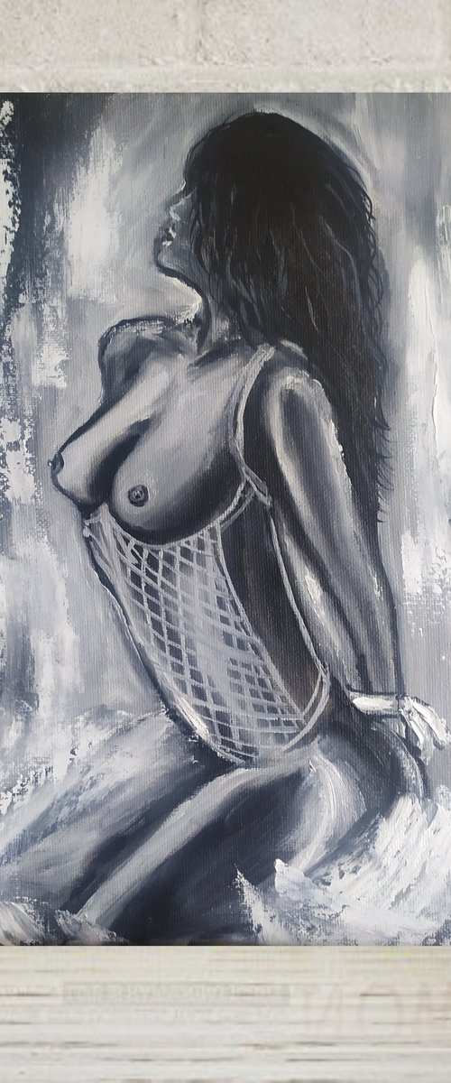 Lost on you, original nude erotic oil painting, Gift, bedroom art by Nataliia Plakhotnyk