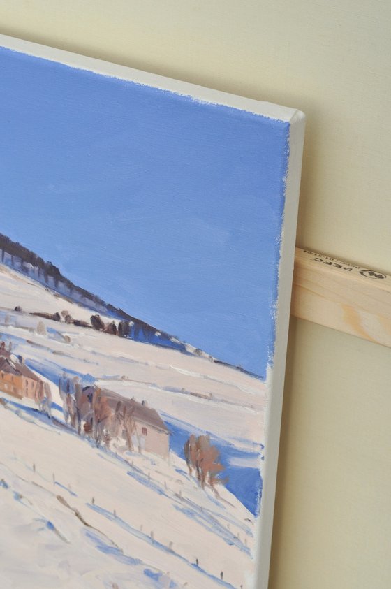 Snowy Farms at the Foot of Mount Alambre