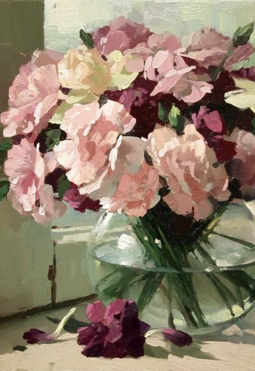 Bouquet on the Old Window by Yuri Pryadko