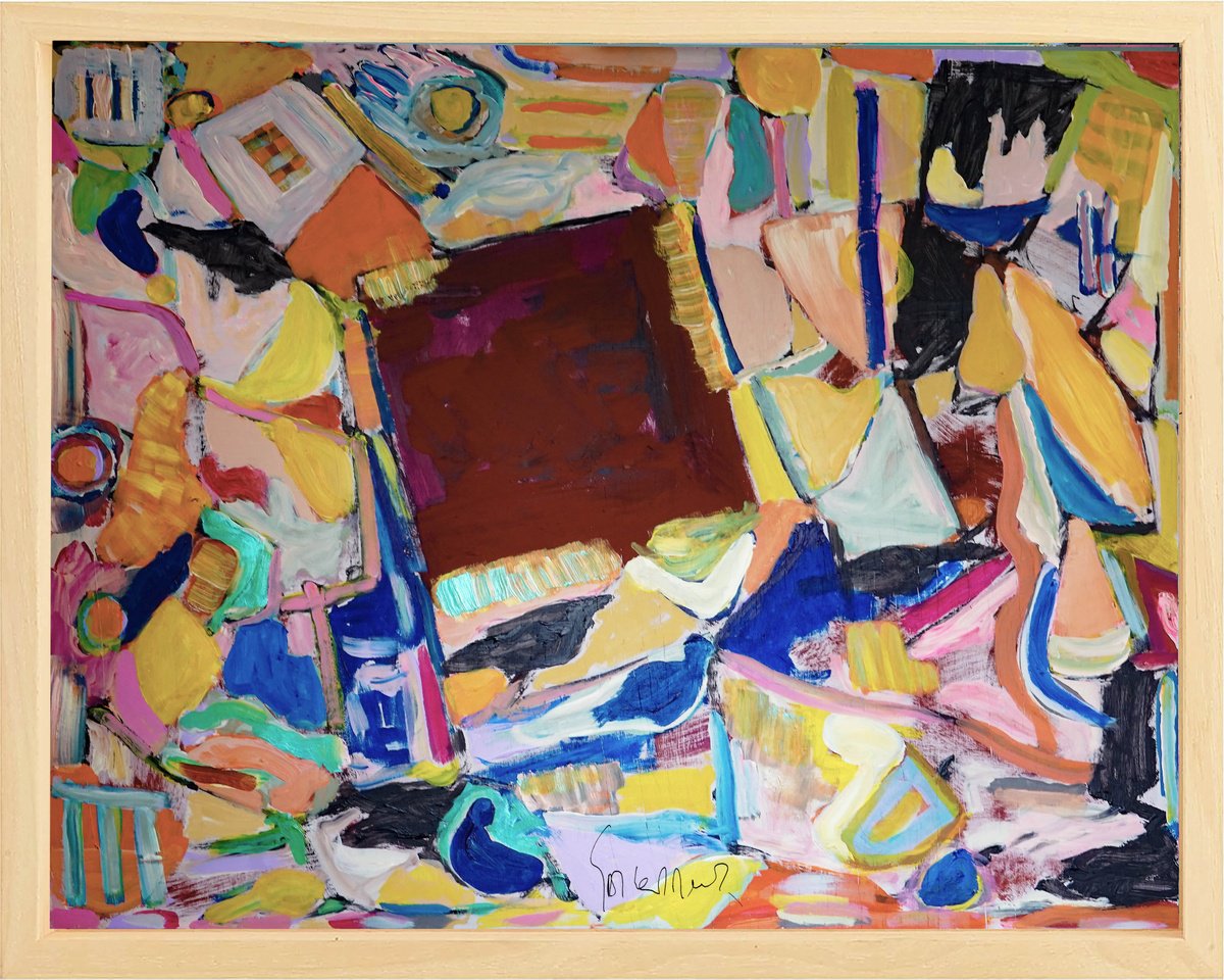 Geometric Abstract Acrylic Painting By Geert Lemmers Fpa, 41 X 33, Carnival Of The Animals, Original Artwork