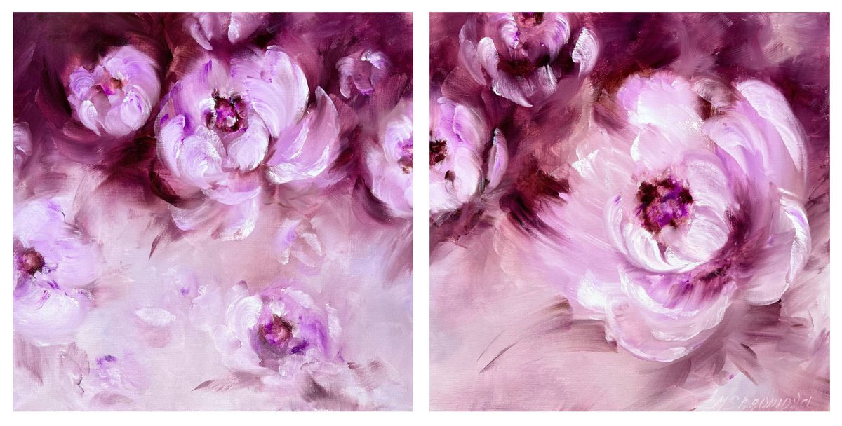 POWDER TOUCH 2 SET - Luxurious floral diptych. Pink mood. Charming panel of roses. Aroma. by Marina Skromova