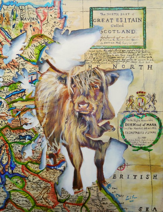 Highland cow, Spirit of Scotland painting