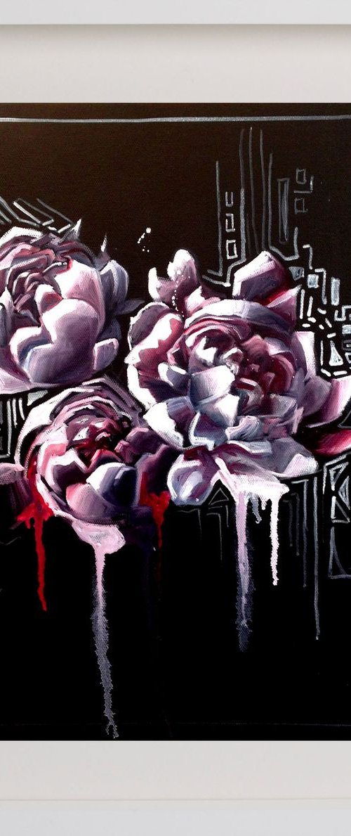 Irrational composition with peony ( ready to hang) by Carlo Toma