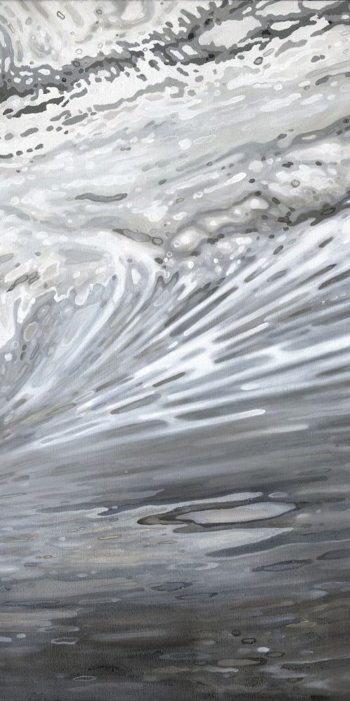 Underwater Turbulence Grey Scale Tones Neutral Organic Coastal Ocean Work 40 x 48 by Margaret Juul