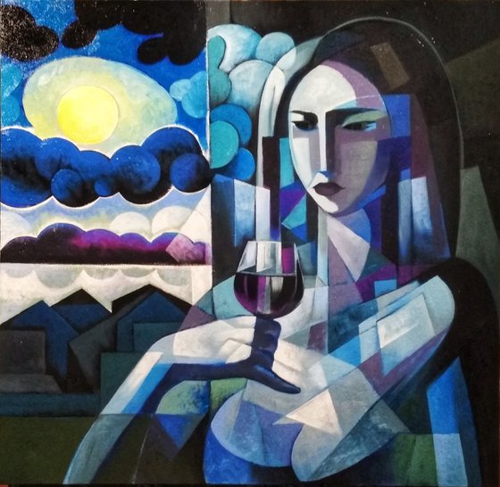 Night (60x60cm,  oil painting, ready to hang)