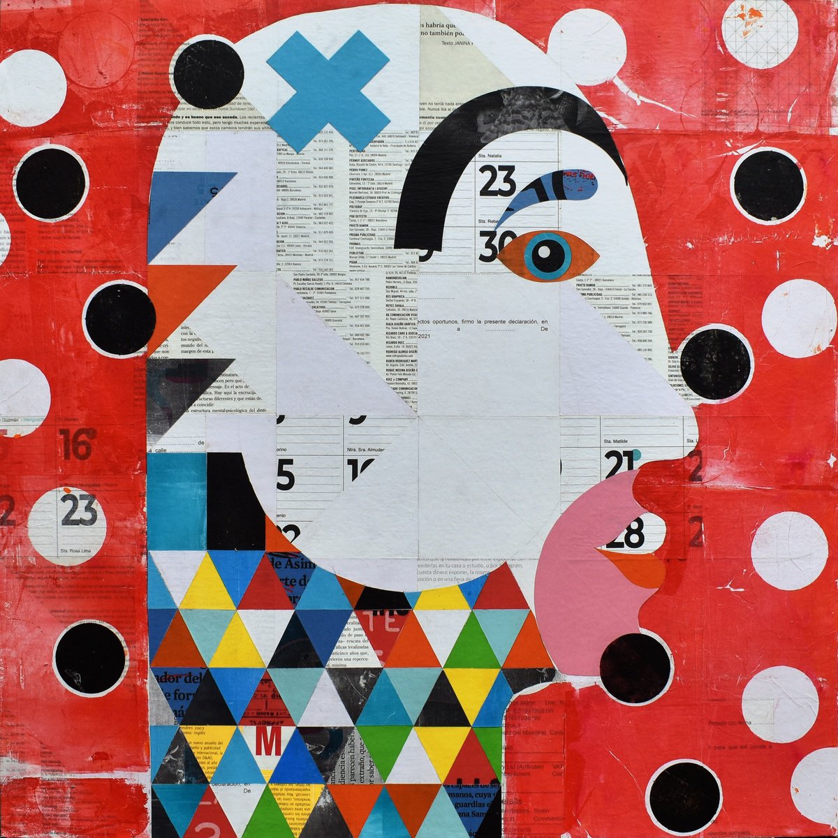 Urban And Pop Portrait Collage By Manel Villalonga, 24 X 24", 263 Summer Son, Original Artwork