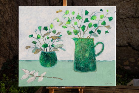 Green pot and jug still life