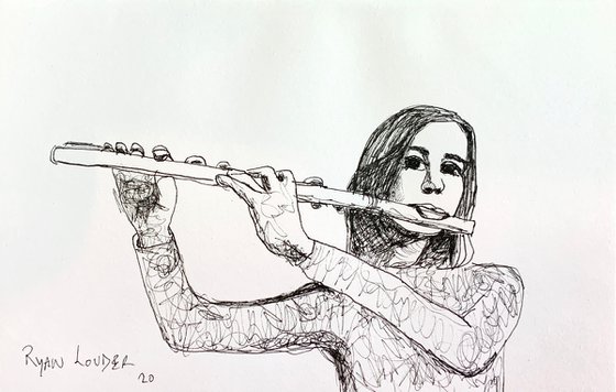 flute player drawing