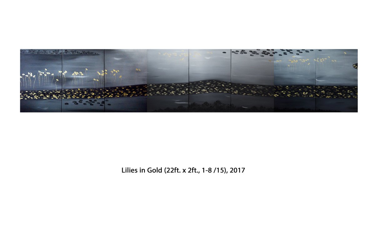 Lilies in Gold (long scroll w/15 panels, 1-8), 2017 by Faye zxZ