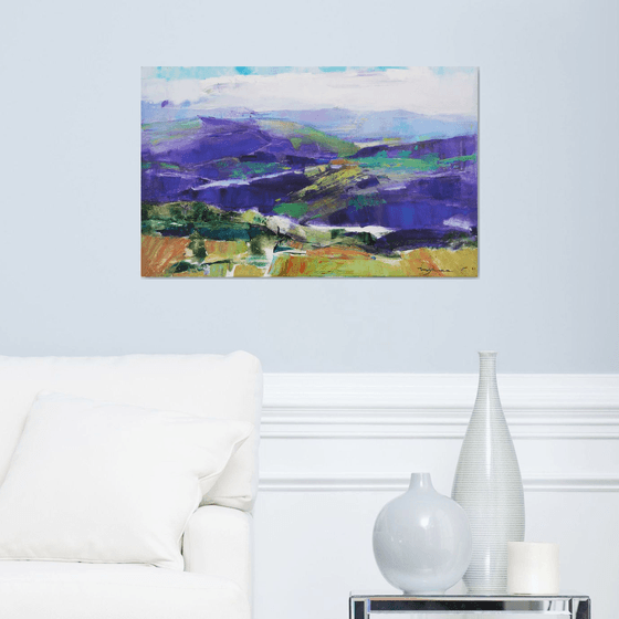 Mountains. Blue landscape . Original oil painting