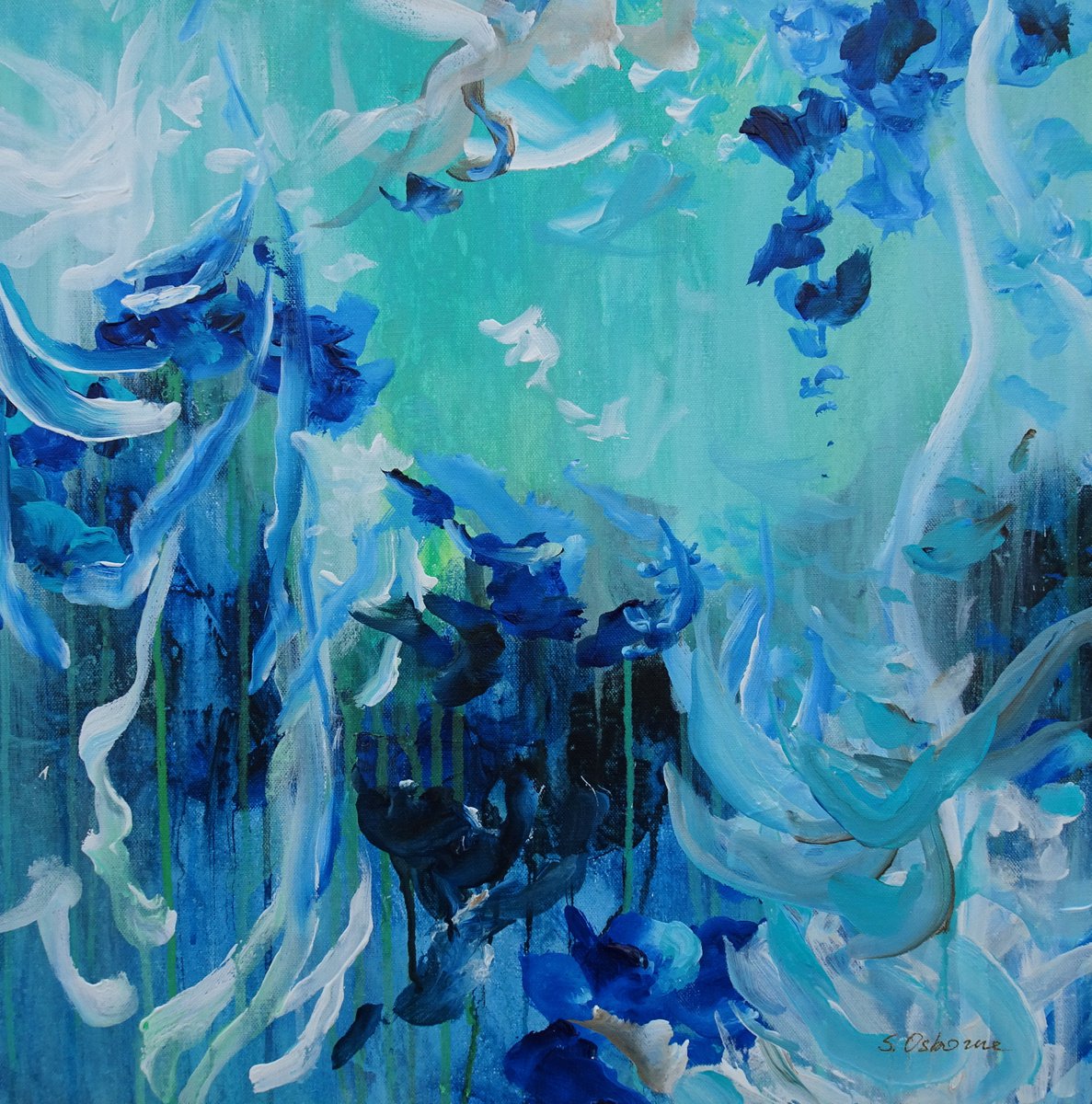 Blue Abstract Flowers I by Sveta Osborne