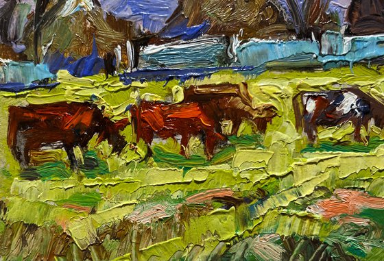 Cows on a green field