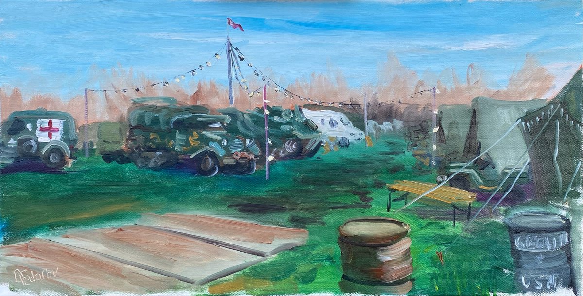 Impressionistic Landscape Oil Painting By Dmitry Fedorov, 24 X 12, Liberation Celebration, Original Artwork