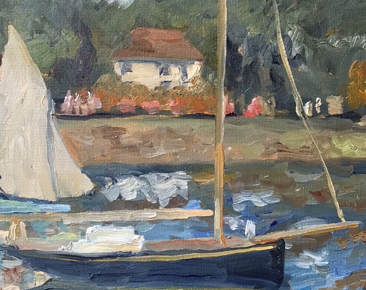 Boating on the river (after C Monet) An original oil painting