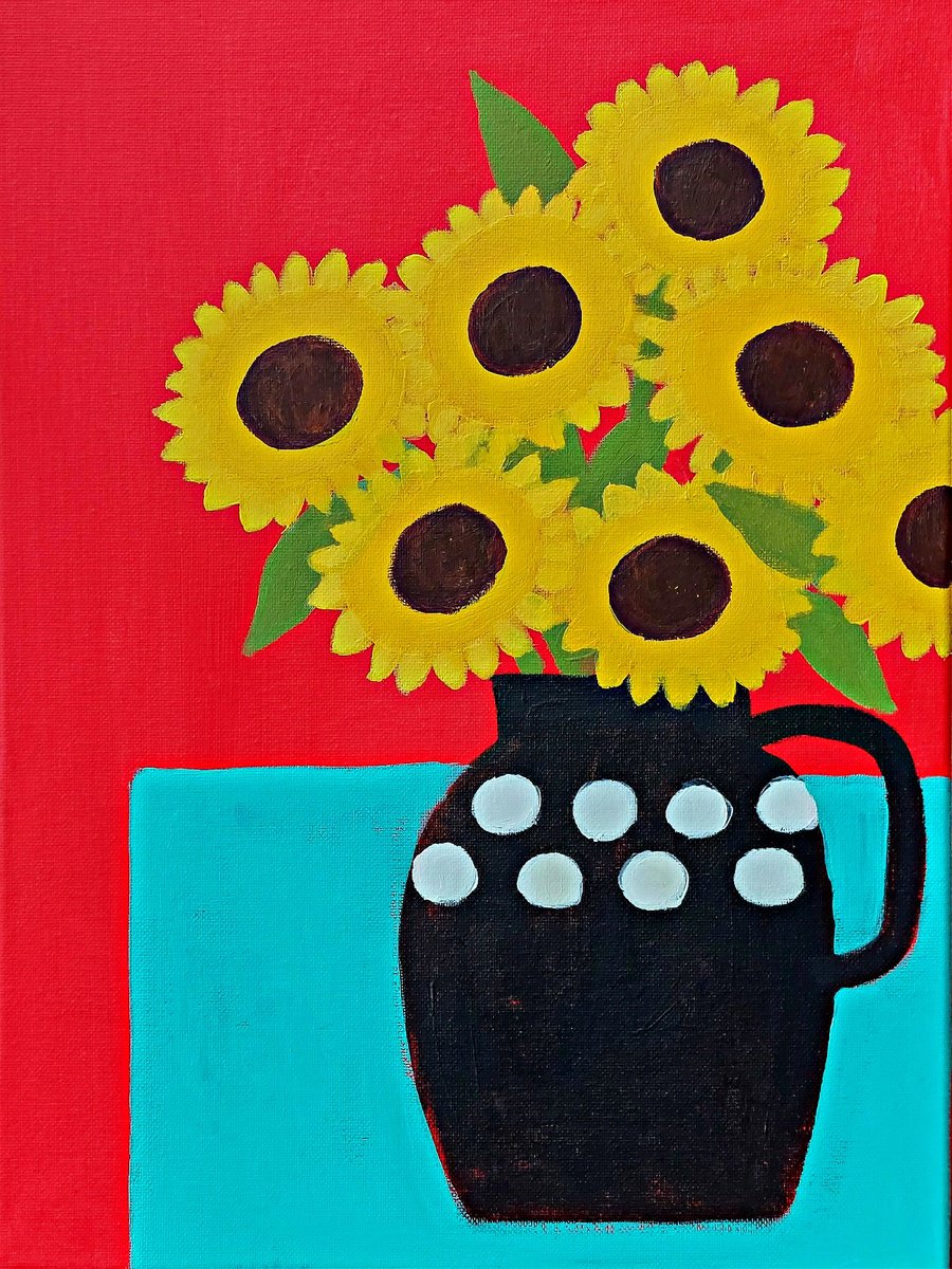 Sunflowers on Red by Jan Rippingham