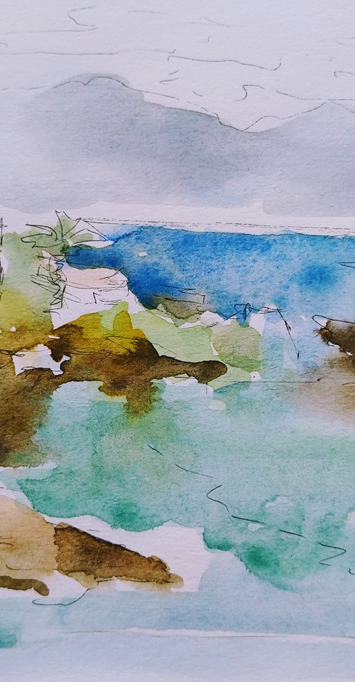 Greece. Etude by the sea. Original watercolour painting. by Yury Klyan