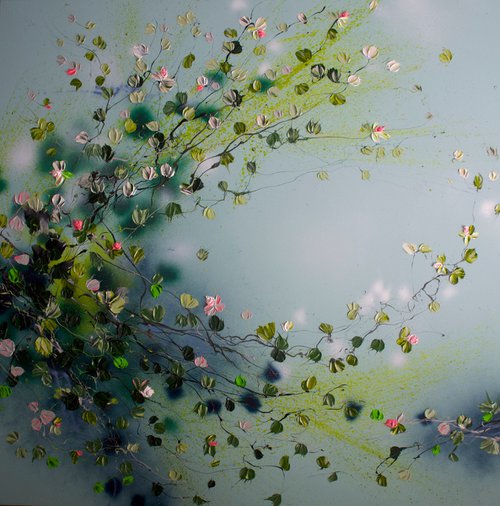 "Quiet Garden II" textured floral artwork by Anastassia Skopp