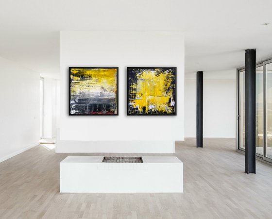 "You Want Some Of This?" - FREE USA SHIPPING - Original PMS Abstract Diptych Acrylic Paintings On Plexiglass Framed - 52" x 26"