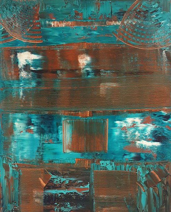 "Oxidation of copper" Abstract Oil Painting