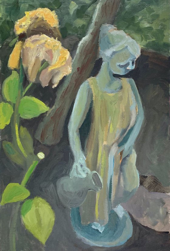 Statue And A Wilting Rose