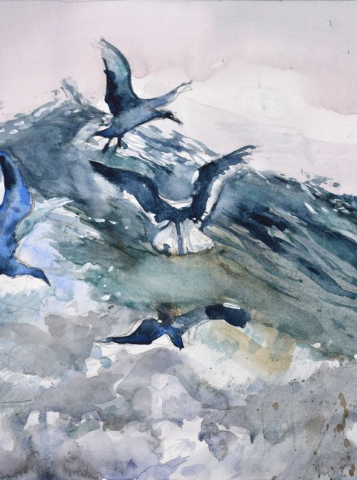 Ocean and birds by Goran Žigolić Watercolors