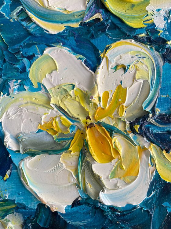 Blue & Yellow Frangipani Art