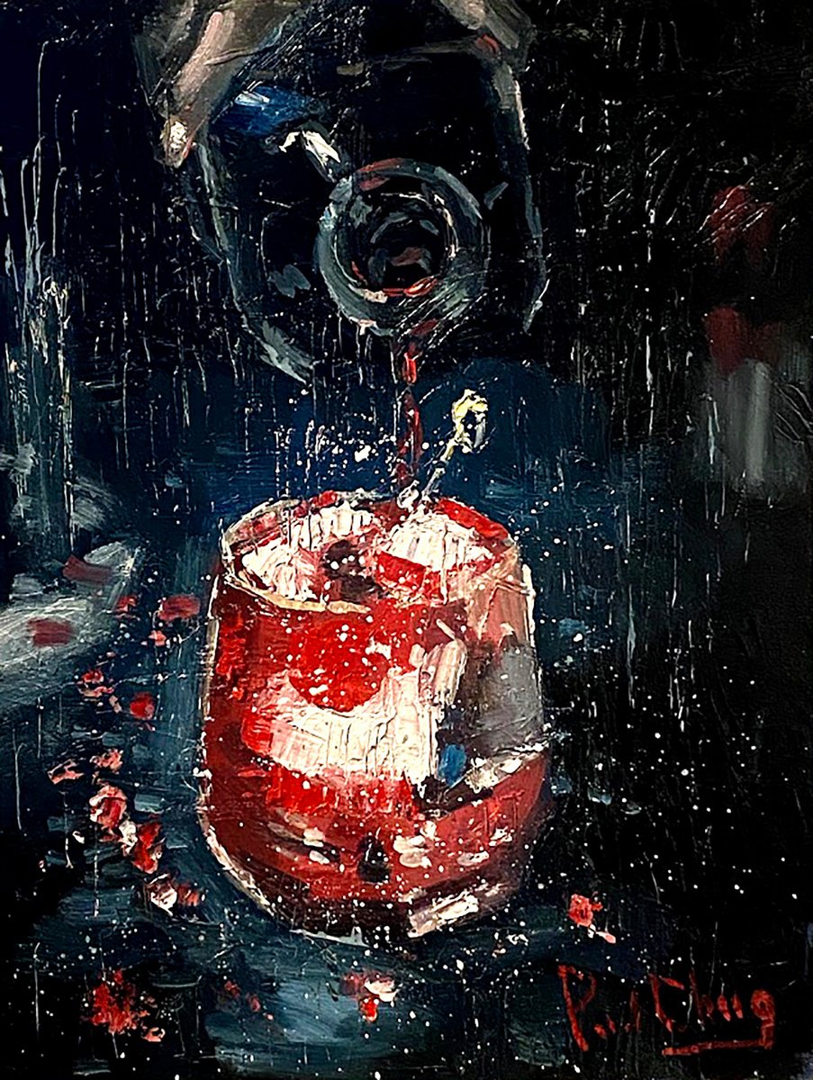 Impressionistic Cityscapes Oil Painting By Paul Cheng, 9 X 12", The Best Cocktails #28, Original Artwork