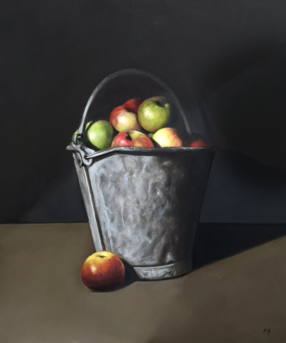 Apples and bucket