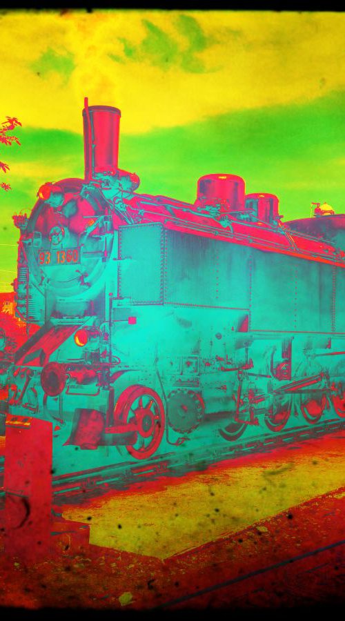 Old steam trains in the depot - print on canvas 60x80x4cm - 08372m1 by Kuebler