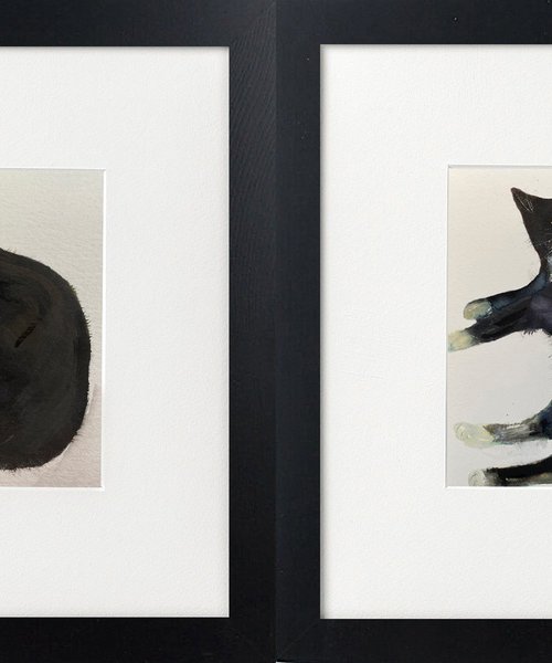 Two Black Cats framed by Teresa Tanner