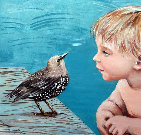 "SPECIAL PRICE FRIENDS 05 ... " ORIGINAL PAINTING , GIFT,KIDS, OIL ON CANVAS
