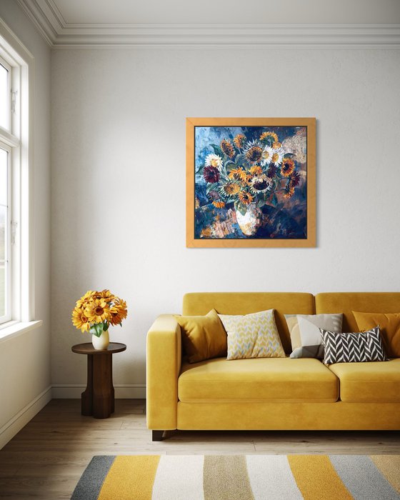 A large bouquet of sunflowers