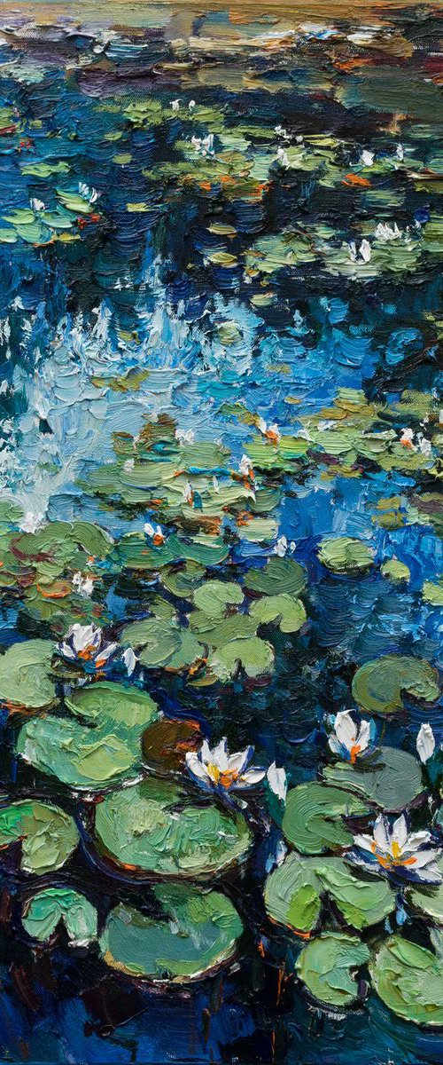 White Water Lilies - Original Oil painting - FREE SHIPPING by Anastasiia Valiulina