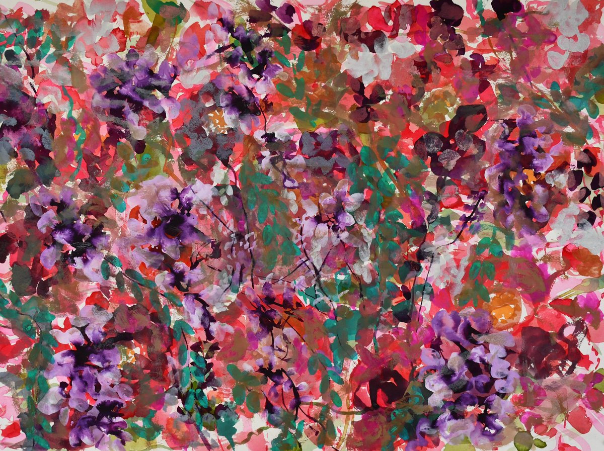 Organic Botanical Painting By Kathleen Mullaniff, 30 X 21", 