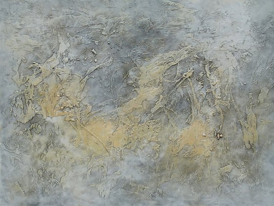 GOLDEN OCEAN. Large Abstract Gray Gold Textured Painting. Modern Art Neutral Colors, Beige, White Abstraction Landscape Contemporary Seascape Artwork for Living Room or Bedroom