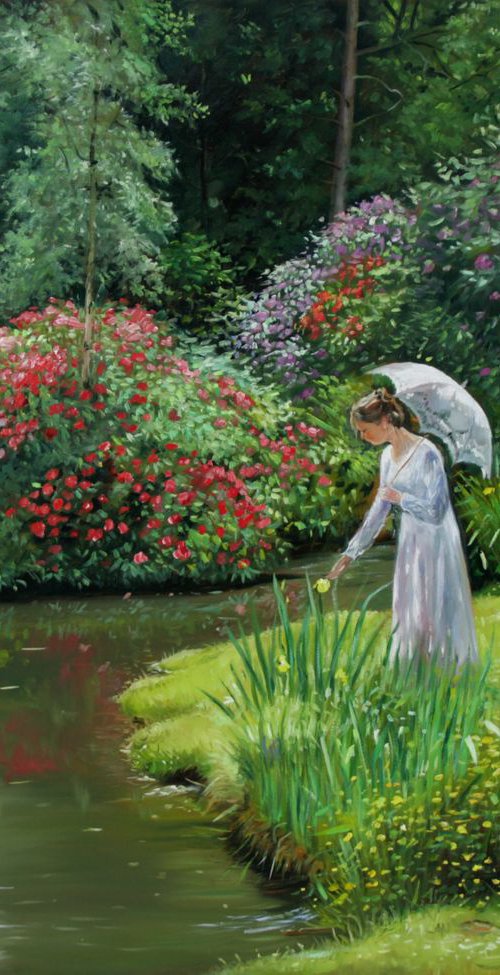 Enjoying a beautiful park (Original Oil Painting, 100% Handmade) by Mayrig Simonjan