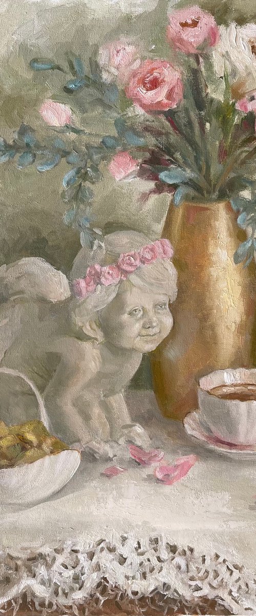 Tea with an angel by Ana Delgado by Ana Delgado