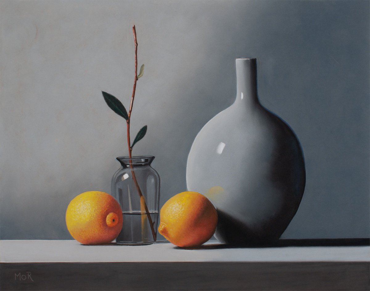 Photorealistic Still Life Pastel Drawing By Dietrich Moravec, 20 X 16, Shades Of Grey, Original Artwork