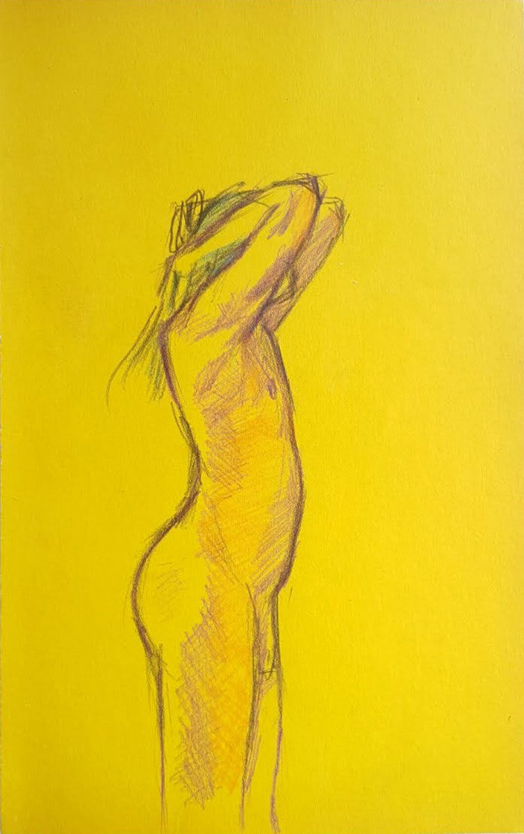 Illustrative Portrait Pencil Drawing By Aleksandar Basic, 8 X 13, Standing Figure With Hands Behind His Back, Original Artwork