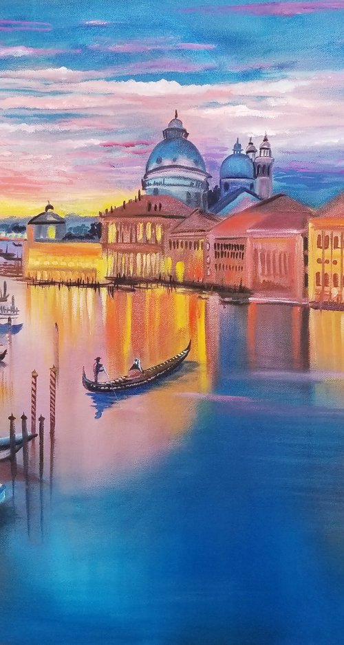 Grand Canal with a Gondola in the Evening Sunset in Venice. by Alexandra Tomorskaya/Caramel Art Gallery
