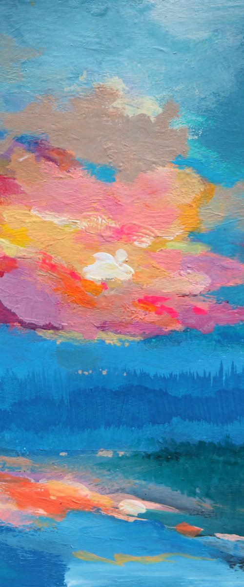 Over the Forest 8x8" Small Skyscape with Colorful Clouds by Kerri McCabe