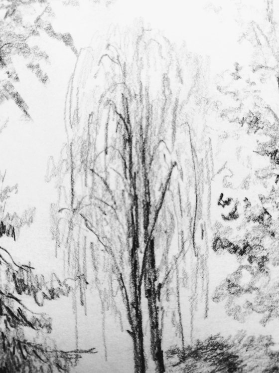 Plein air. Sketch # 1. Original pencil drawing.