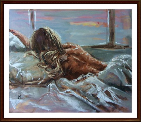 " TIME TO GET UP ... " - original oil painting on canvas, palette knife