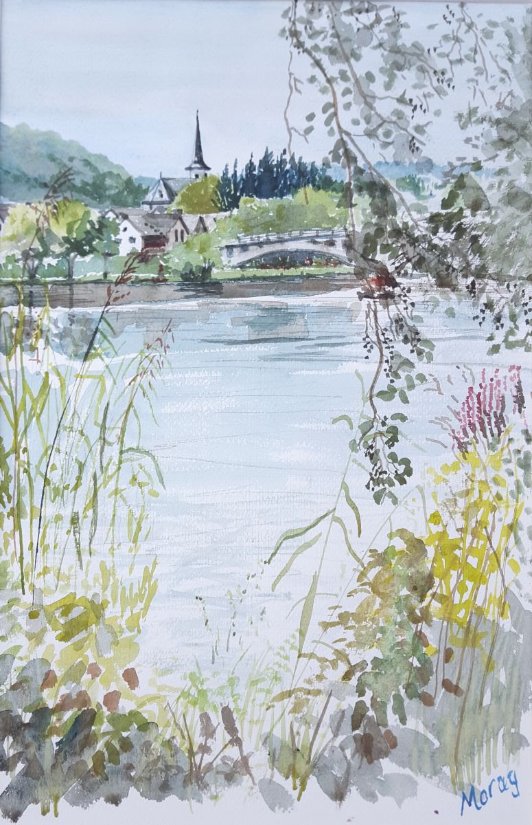 Impressionistic Landscape Watercolour By Morag Paul, 20 X 28", Longuich, Mosel, Original Artwork