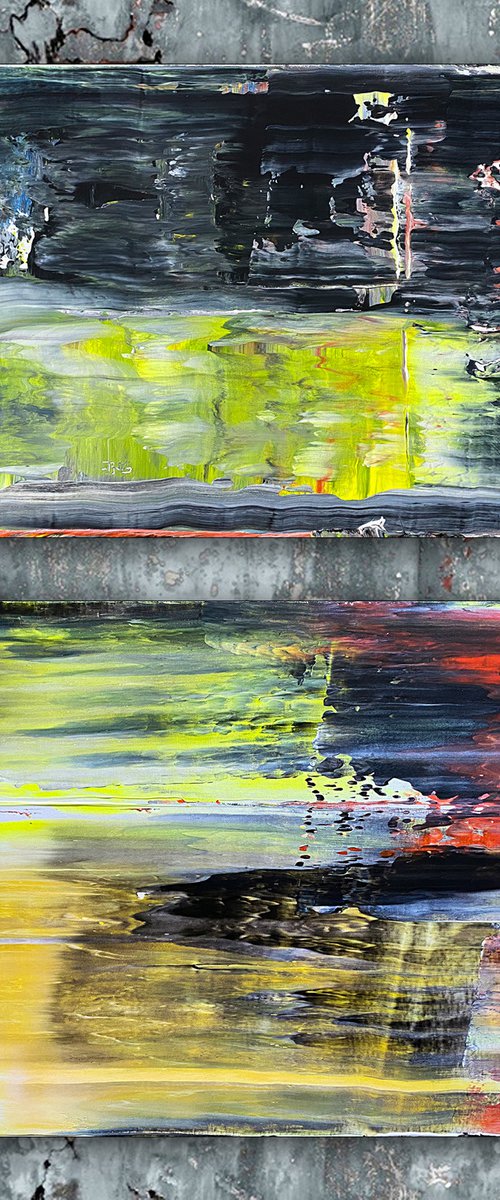 "We Burn Clean" - Save As A Series - Original PMS Large Abstract Diptych Acrylic Paintings On Hand Stretched Canvas - 30" x 34" by Preston M. Smith (PMS)