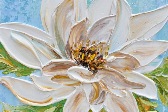 Magnolia III - Original Textured Floral Painting, Impressionist Art