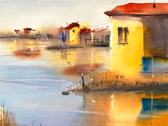 Calmness on the lake - original watercolor
