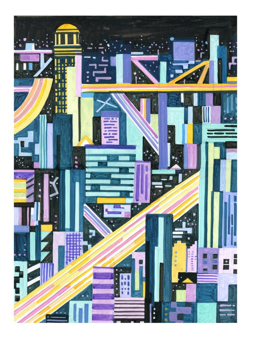 Urban And Pop Acrylic Painting , Bangkok_Night-14 By Andre Baldet, 13 X 18, Artwork For Sale On Artfinder